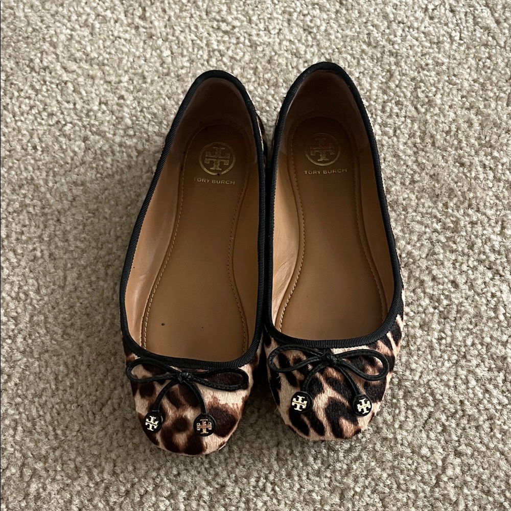 Tory Burch Animal Print Flats with Black Trim